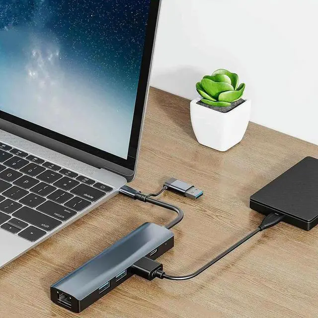 Main image of 2X USB C HUB USB-A Multiport Adapter Type C USB 3.0 Data Transfer Gigabit Ethernet RJ45 Docking Station For Pro