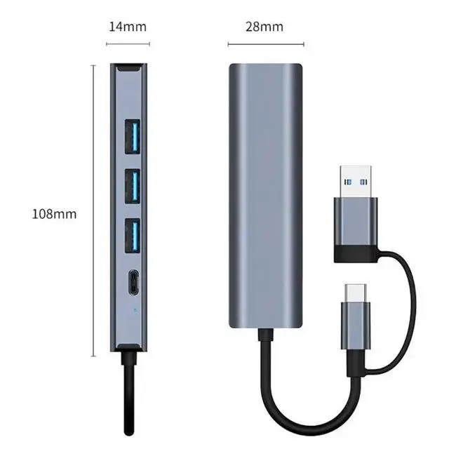 Alt view image 2 of 3 - 2X USB C HUB USB-A Multiport Adapter Type C USB 3.0 Data Transfer Gigabit Ethernet RJ45 Docking Station For Pro