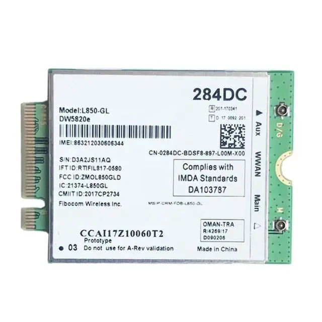 Alt view image 2 of 3 - DW5820E L850-GL LTE 4G Card Module +2X8DB Antenna 0284DC 284DC For Laptop 3500 5400