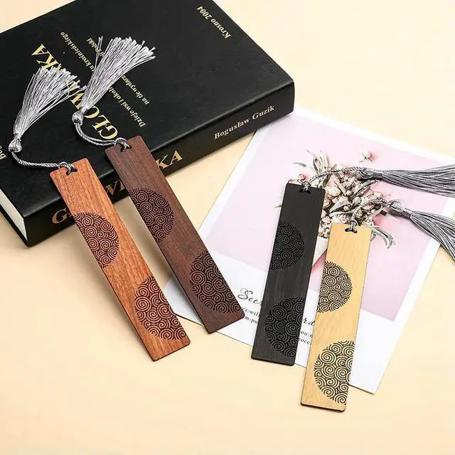 Alt view image 2 of 3 - Natural Wood Bookmark With Tassel, Unique Wooden Bookmark Set Gift For Men And Women (Dance Of The Dragonfly)