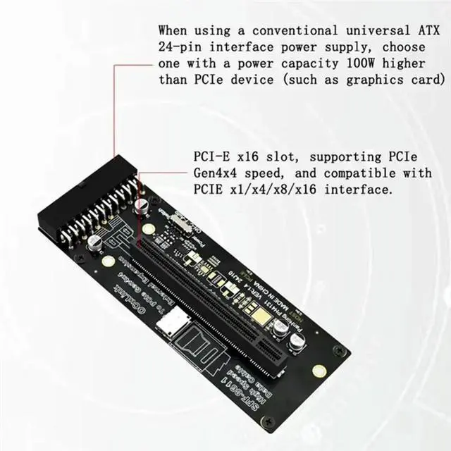 Alt view image 3 of 3 - For GPU For Oculink SFF-8612 To PCI-E 4.0 X16 Adapter Riser Card 24Pin Power Supply High-Speed Stable Extension