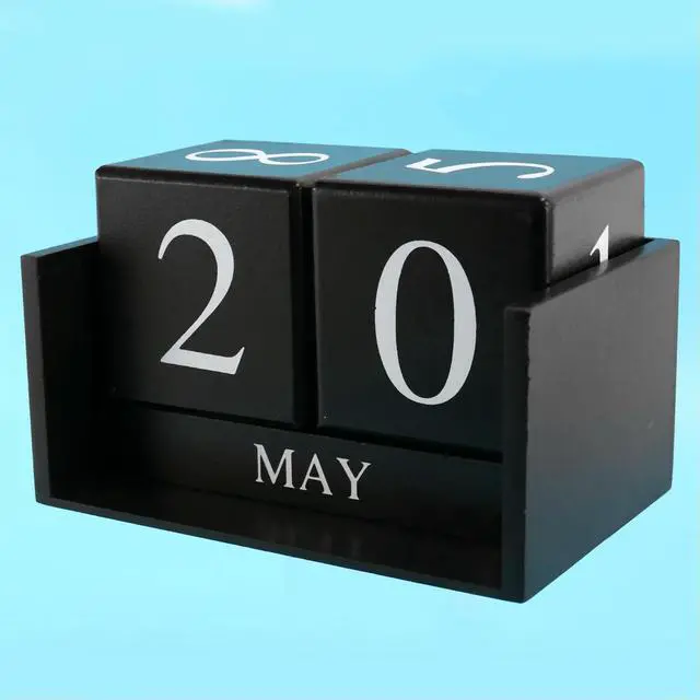 Alt view image 3 of 3 - Wooden Perpetual Calendar Wooden Desk Block Calendar-Permanent Block Month Date Display Home Office Decoration