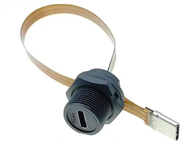 Alt view image 3 of 3 - 3X Waterproof IP67 IP68 Type C Female To Male PFC Flat Cable 3.1 Threaded Type Type-C 3.1