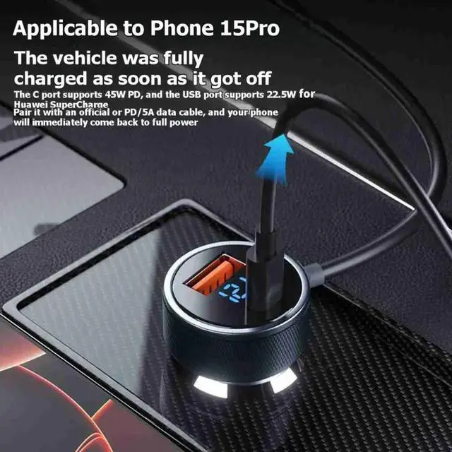 Alt view image 3 of 3 - Multifunction 12-24V Cigarette Lighter Digital Display Power Adapter Cable PD Power Cord For Starlink Mini