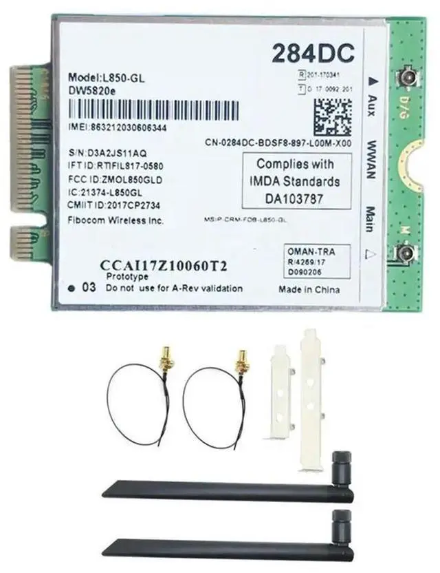 Main image of DW5820E L850-GL LTE 4G Card Module +8DB Antenna Kit 0284DC 284DC For Laptop 3500 5400