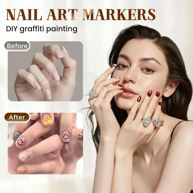 Alt view image 2 of 3 - 12 Colors Nail Art Marker Pens Set, Nail Markers For Nail Art, Nail Painting, And Artistic Decorations For Both Children