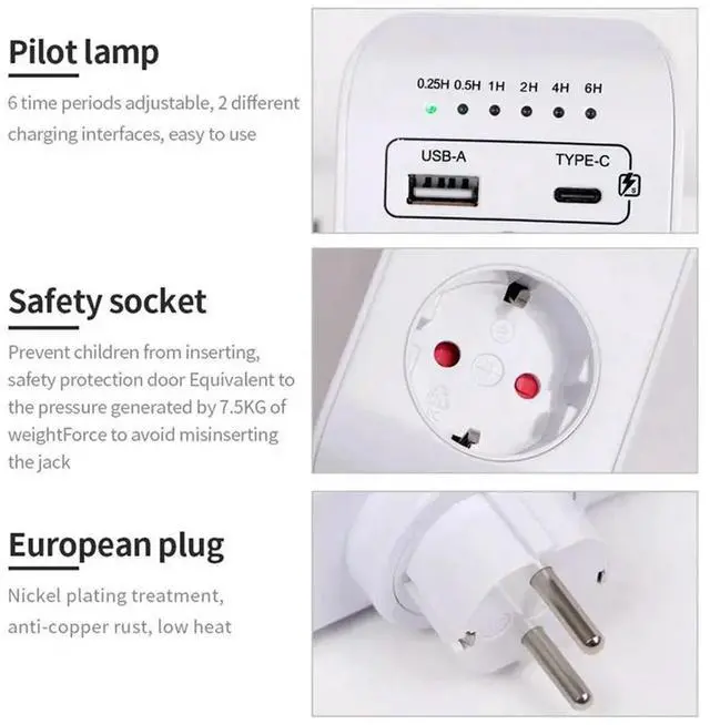 Alt view image 2 of 3 - 2X USB Type-C Timer Switch Digital Countdown Charging Timing Socket Appliance Electronic Time Control 16A EU Plug