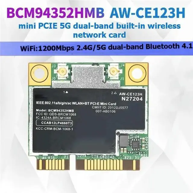 Alt view image 3 of 3 - BCM94352HMB 2.4G/5G Dual Band Internal Network Card AW-CE123H Mini Pcie Interface Bluetooth 4.0 Module