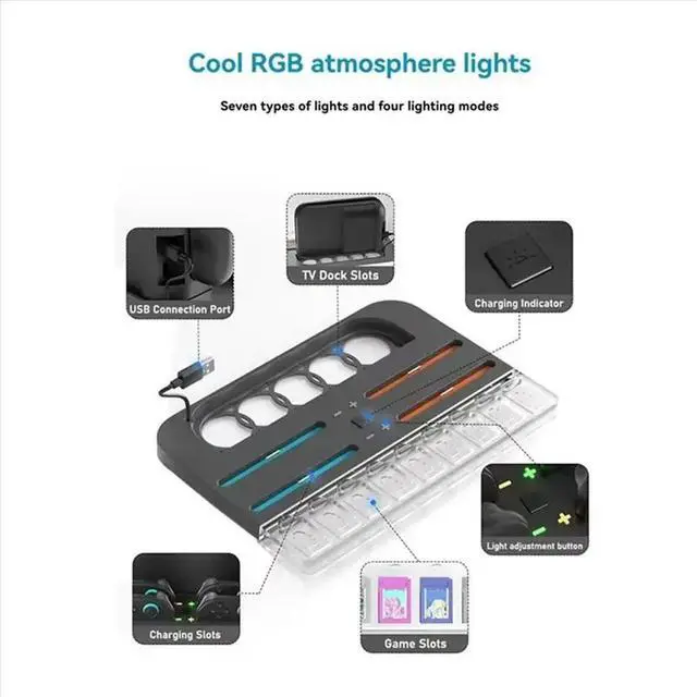 Alt view image 3 of 3 - For Switch 2 Charging Dock Station With 9 Game-Card Slots Cooling Stand For Joycon Controller Game Console Holder