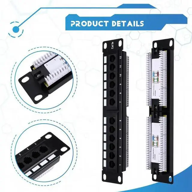 Main image of 1U 12Port For Cat5e 10G Network Patch Panel UTP 19Inch Wallmount Or Rackmount Punch Down Block For Cat5e