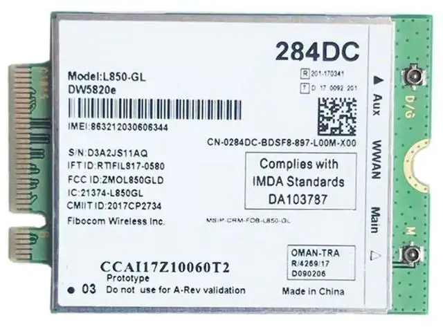 Alt view image 2 of 3 - DW5820E L850-GL LTE 4G Card Module +10DB Antenna Kit 0284DC 284DC For Laptop 3500 5400