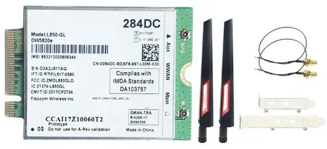 Main image of DW5820E L850-GL LTE 4G Card Module +10DB Antenna Kit 0284DC 284DC For Laptop 3500 5400