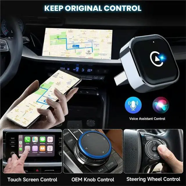 Alt view image 2 of 3 - For Carplay Box Mini Horizontal Plug Android 2-In-1 Adapter For Car Connectivity, Includes Extension Cable+ Adapter