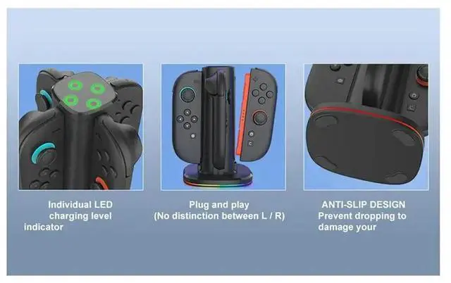 Alt view image 2 of 3 - Charging Dock For NS Switch 2, For Switch 2 Accessories For 4 Joy Con, With 9 Touch LED Light Effects RCW307