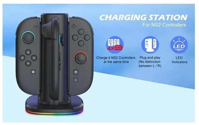 Alt view image 3 of 3 - Charging Dock For NS Switch 2, For Switch 2 Accessories For 4 Joy Con, With 9 Touch LED Light Effects RCW307
