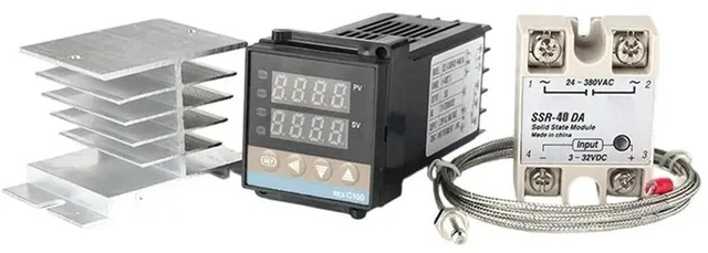 Main image of Temperature Controller With Heat Sink REX-C100 Digital PID Thermostat REX-C100/40DA SSR Relay/K Thermocouple Probe