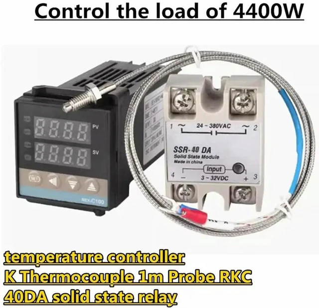 Alt view image 3 of 3 - Temperature Controller With Heat Sink REX-C100 Digital PID Thermostat REX-C100/40DA SSR Relay/K Thermocouple Probe