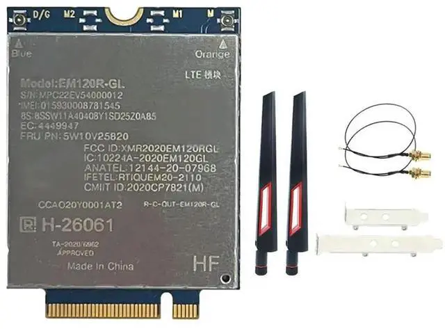 Main image of EM120R-GL 4G Module For Thinkpad X1 Yoga 6Th X13 Yoga P14s T14 T15 T15s EM120R CAT12 600Mbps+ 2X10DB Antenna Kit