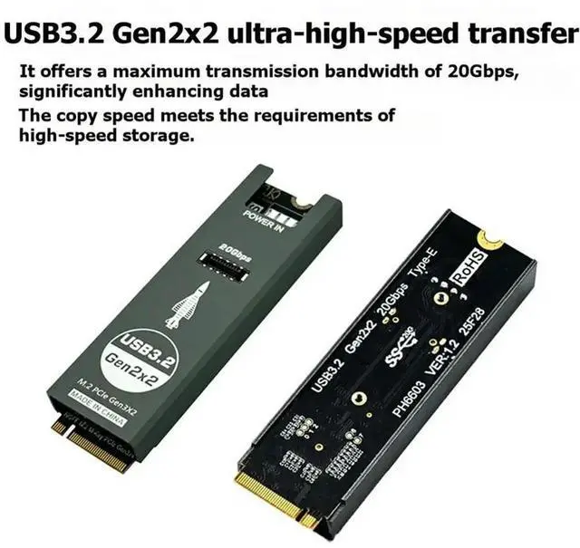 Alt view image 3 of 3 - M. 2 M-Key Pcie To Type-E Adapter Card Nvme M. 2 Front USB 3.2 ASM3242 20Gb Type-C& Type-E Expansion Card