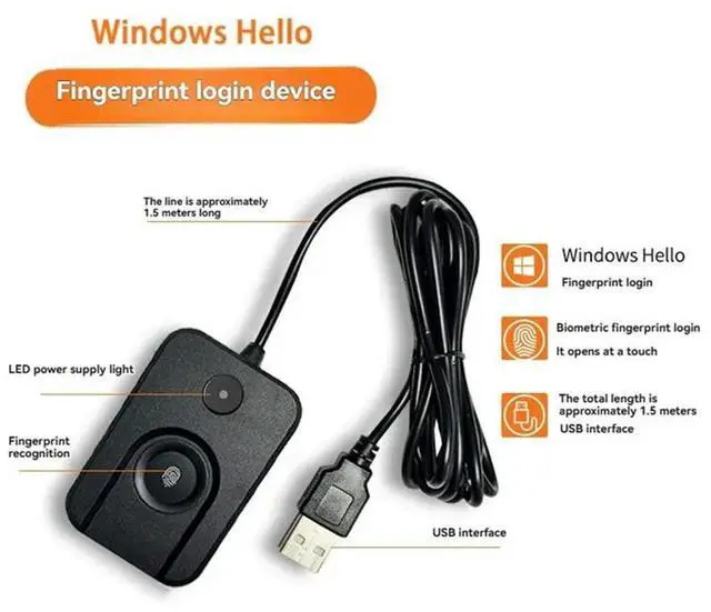 Alt view image 2 of 3 - For 10 11 Hello Biometric Fingerprint Login USB Reader Module Biometrics Security Key Safe Account Login