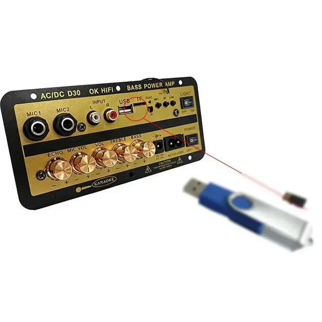 Alt view image 2 of 3 - Bluetooth Audio Amplifier Board For Karaoke Home Car With Display USB TF Player DIY DC12-24V AC110-220V EU Plug