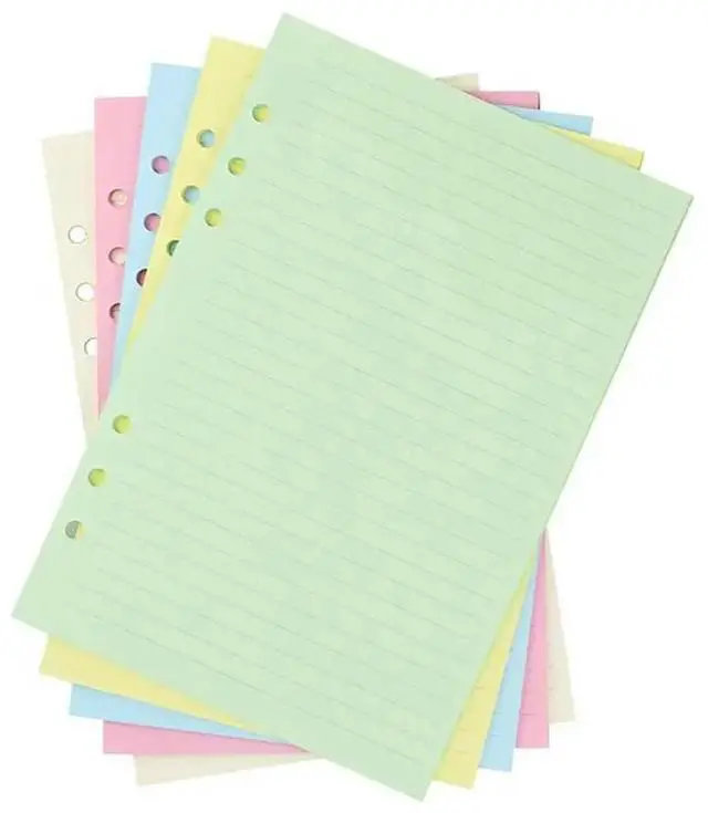 Alt view image 3 of 3 - A5 Colorful 6-Hole Punched Ruled Refills Inserts 5-Color Loose Leaf Planner Filler Paper,250 Sheets