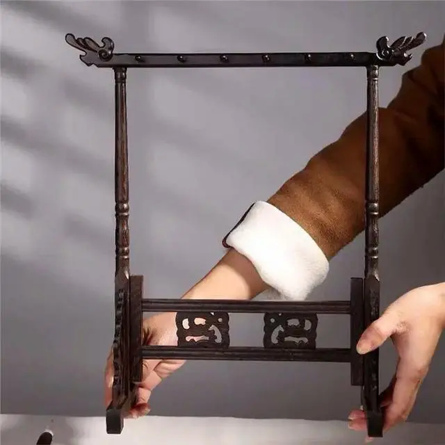 Alt view image 2 of 3 - Chinese Brush Hanger 12-Pin Calligraphy Pen Holder Retro Design Wooden Chicken Wing Wood Hanging