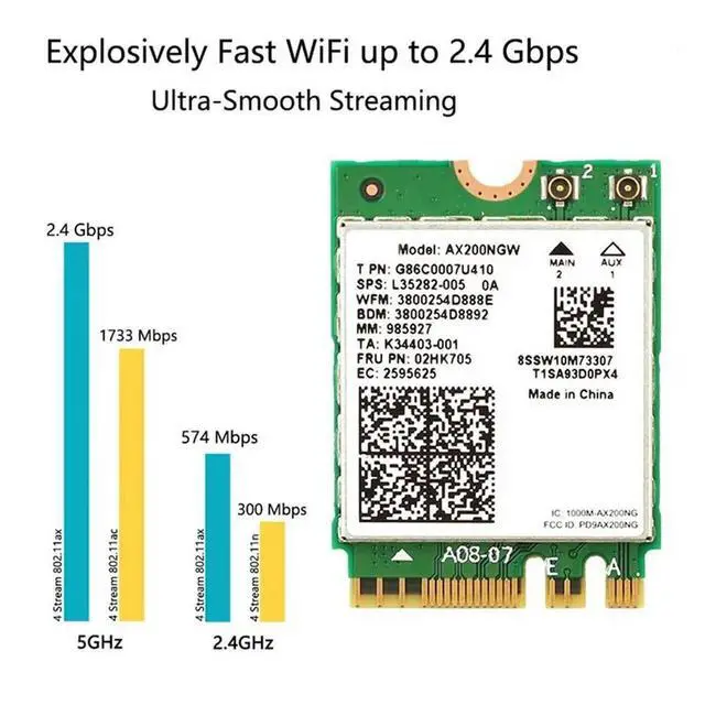 Alt view image 3 of 3 - 2X AX200 AX200NGW Network Card M.2 NGFF Card Bluetooth 5.0 6 2.4G/5G 802.11Ac/Ax Adapter Card