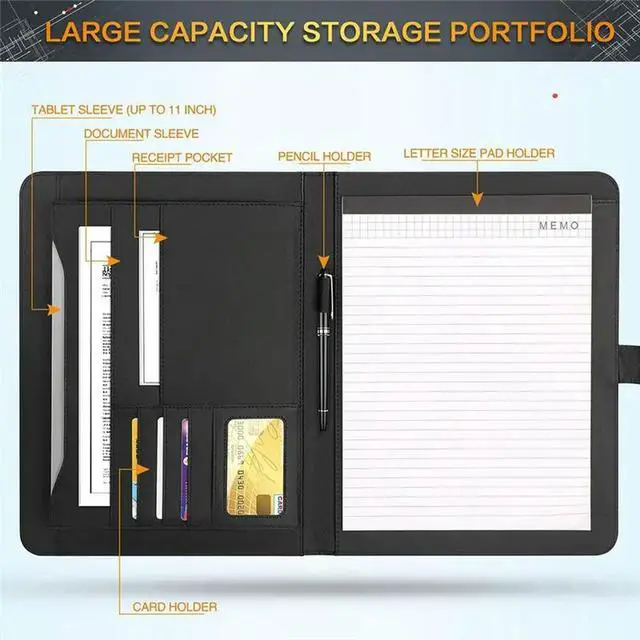 Alt view image 3 of 3 - Portfolio Folder, Women Business Document Organizer Size With Pad For Interview, Conference Black