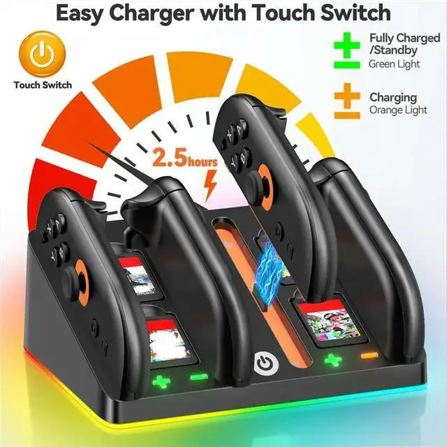 Alt view image 3 of 3 - Switch 2 Charging Dock Switch 2 Handle Colorful Charging Dock With 9 Lighting Modes With 4 Game Card Slots