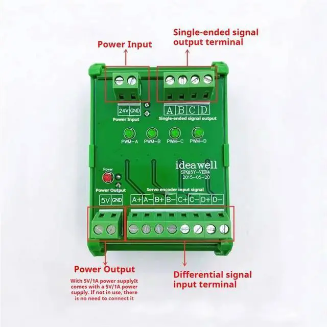 Alt view image 3 of 3 - Differential Signal Converter Encoder Signal Converter 5V To 24V Single-Ended NPN/PNP 0-3.2Mhz Opto-Isolated For PLC Servo B