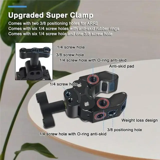 Alt view image 3 of 3 - Camera Clamp Mount With Locating Pin For ARRI Standard, Super Clamp- 1/4"- 20& 3/8"- 16 Thread For Monitor Mounting System