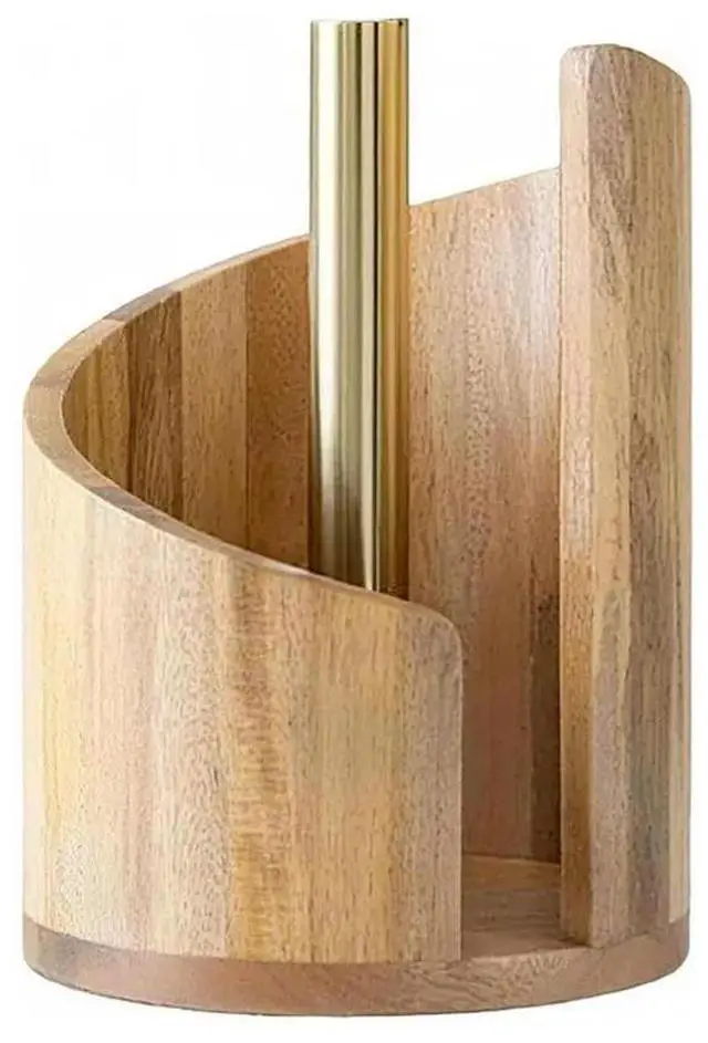 Alt view image 3 of 3 - Mountain Paper Towel Holder Stand With Countertop Mango Wood Round Base For Kitchen Roll