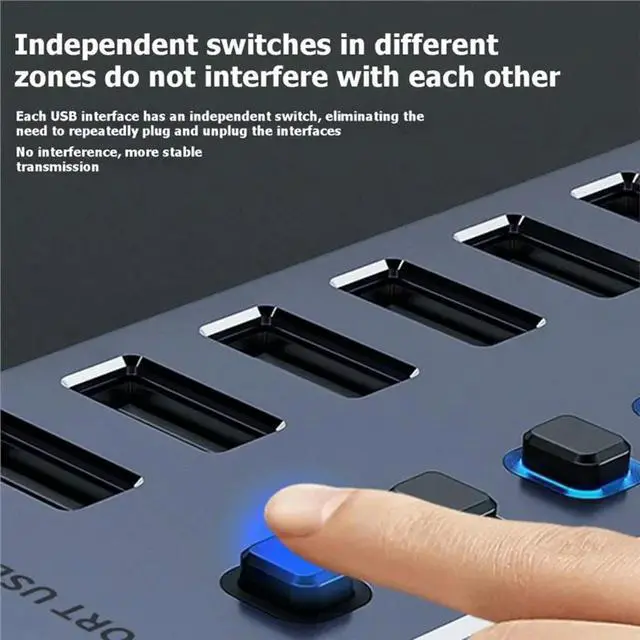 Alt view image 2 of 3 - 5-Port USB 2-Port Type-C Hub Splitter OFF/On Switch Power Adapter USB Ports Extender For top Mobile Phone Tablets
