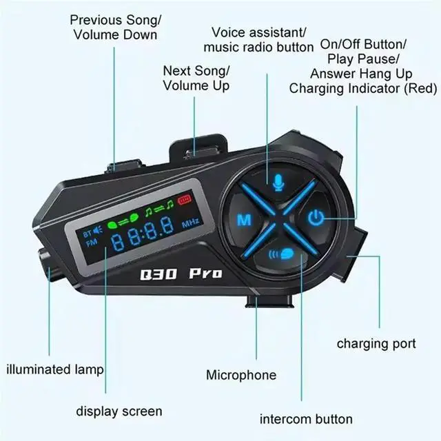 Alt view image 2 of 3 - Motorcycle Helmet Bluetooth Intercom Motorcycle Helmet Bluetooth Headset With LED HD Digital Display Intercom Distance 1800Ft