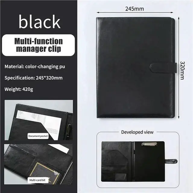 Alt view image 3 of 3 - 2X A4 Leather Folder Multifunctional Business Contract Folder With Notes Business Stationery Folder Black