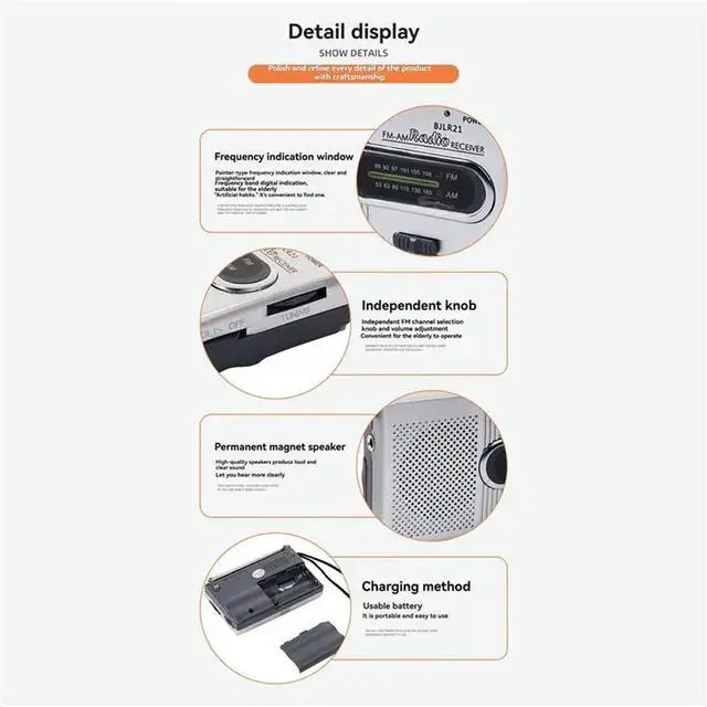 Alt view image 3 of 3 - 5X Mini Radio AM FM Operated Pocket Radio AM FM Radio Elderly Frequency Range Handheld Radio