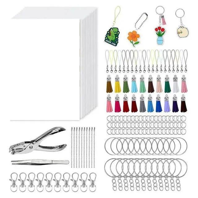 Alt view image 3 of 3 - 484PCS Shrinky-Dink Keychain Kit -Shrink Plastic Sheets 40Pcs Shrink Film Sheets+Tools,Heat Shrink-Art Kit For Keychains