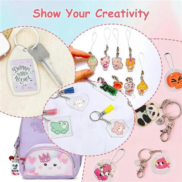 Alt view image 2 of 3 - 484PCS Shrinky-Dink Keychain Kit -Shrink Plastic Sheets 40Pcs Shrink Film Sheets+Tools,Heat Shrink-Art Kit For Keychains