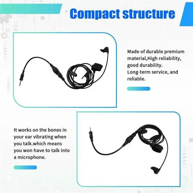 Alt view image 2 of 2 - For Yaesu Vertex VX-6R VX-7R Compatible Ear Bone Earpiece Speaker Mic Finger PTT Headset