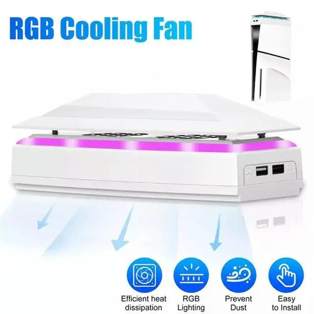 Alt view image 3 of 3 - For PS5 Slim Console Cooler Fan With Dust Cover USB Port Upper RGB 3-Speed Cooling Fan