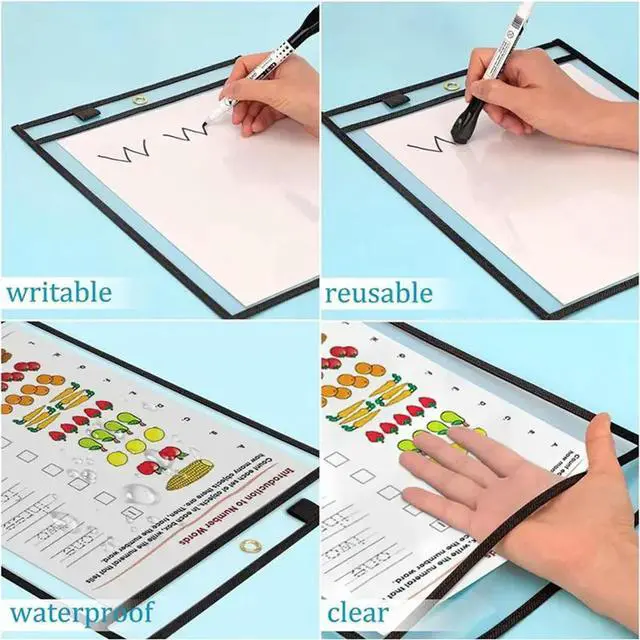 Alt view image 3 of 3 - 30 Packs Dry Erase Pockets Reusable Plastic Sleeves Clear Job Ticket Holders For Teacher Classroom School Office Work