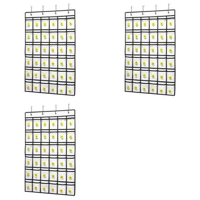 Alt view image 3 of 3 - 3X Cell Phone Pocket Diagram, Classroom Organizer Calculator Holder Door Hanging Jewelry Box - 36 Clear Pockets