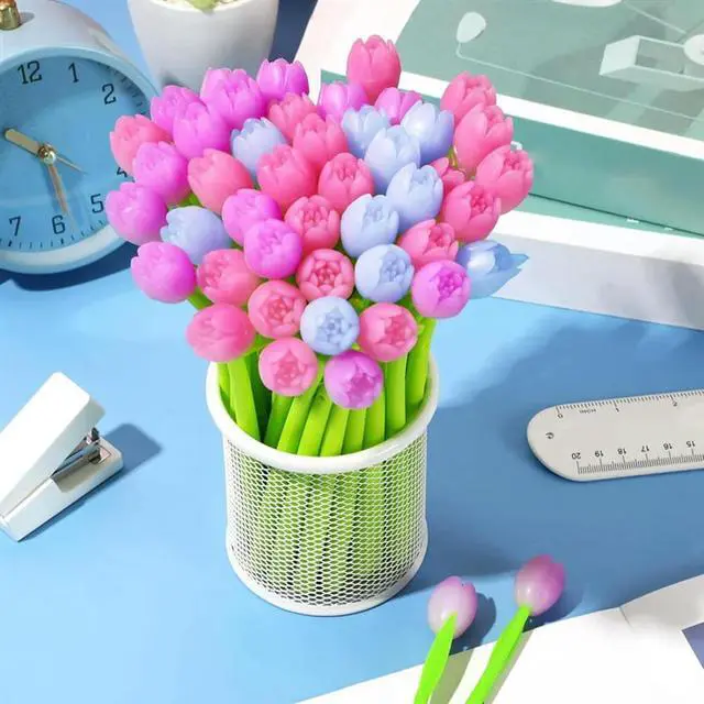 Alt view image 2 of 3 - Color Changing Tulip Flower Pens Bulk 50 Pieces Gel Ink For School Classroom For Birthday Party Favors Gift
