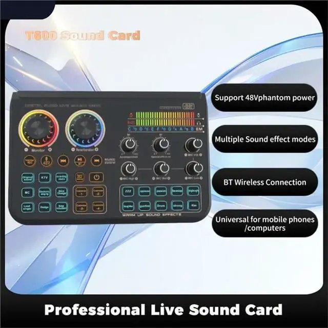Alt view image 2 of 3 - T600 Sound Card 48V Audio Interface Mixer For Karaoke,Recording Live Streaming Voice Changer On PC