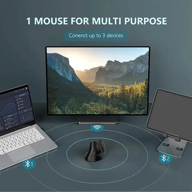 Alt view image 3 of 3 - AT-Bluetooth Vertical Mouse Rechargeable USB Mouse Ergonomics Mouse for PC Tablet Laptop