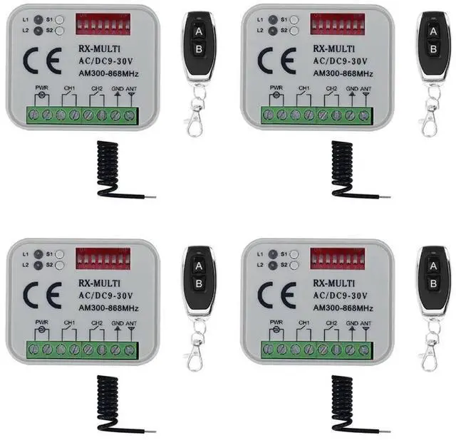 Main image of 4X Remote Control Switch Receiver 300-868Mhz Receiver Universal AC/DC 9-30V For Garage Door Control Garage Switch
