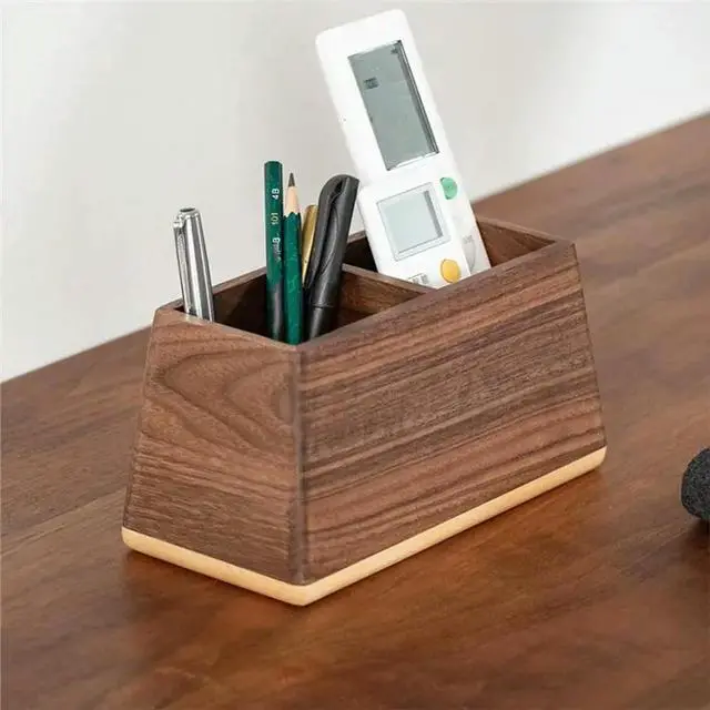 Alt view image 2 of 3 - Wooden Desktop Makeup Brush Box Dressing Table Finishing Box Wood Pen Holder