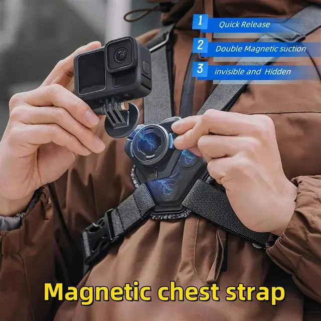 Alt view image 3 of 3 - For Gopro Action 4 3 Compatible Magnetic Chest Strap- Invisible Double Suction Quick Release Flexible Elastic Design
