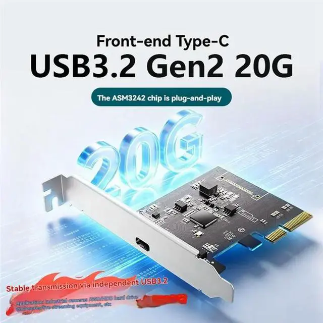Alt view image 2 of 3 - Pcie X4 To Type-C Expansion Card USB3.2 Gen2x2 20Gbps Adapter Card ASM3242 Chip For Win10/11